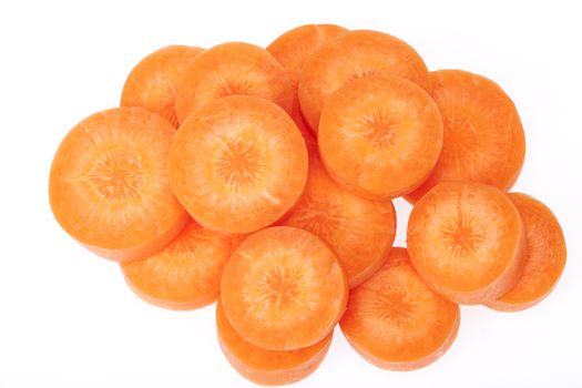 slices of carrot isolated on white background, close up