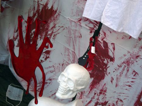 A bloody scene set out to decorate the Halloween season.