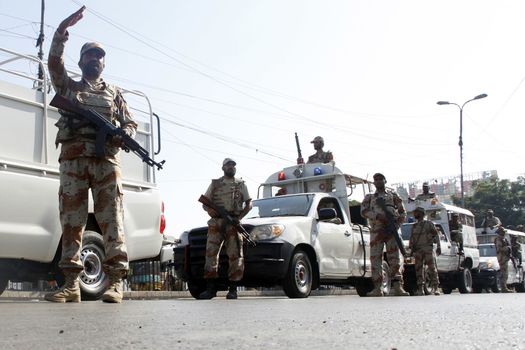 PAKISTAN, Karachi: Security is heightened with the presence of both police and Rangers in Karachi, Pakistan on October 14, 2015, under the fear and suspicion of terrorist attacks during Muharram-ul-Haram, ushering in the Islamic New Year. Muharram is the first month of the Islamic calendar.