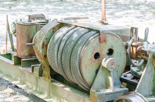 Close up of an old big Cable winch - Industie equipment
