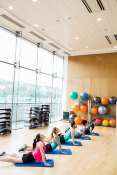 Fitness class exercising in the studio at the gym