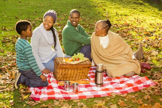 Happy family having a picnic in parkland