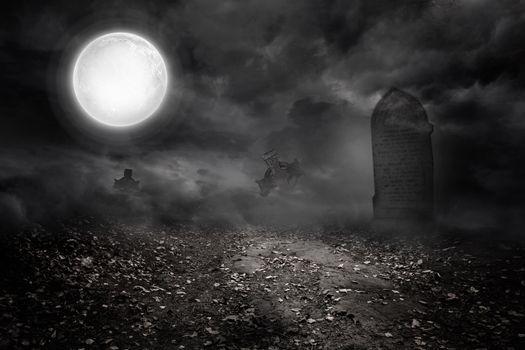 Digitally generated Graveyard under the full moon