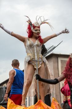 ROME, ITALY - JUNE 13, 2015: Rome hosts a popular Pride celebration - Rome Gay Pride on June 13, 2015.  Rome Gay Pride parade takes place on this day, drawing thousands of spectators and participants