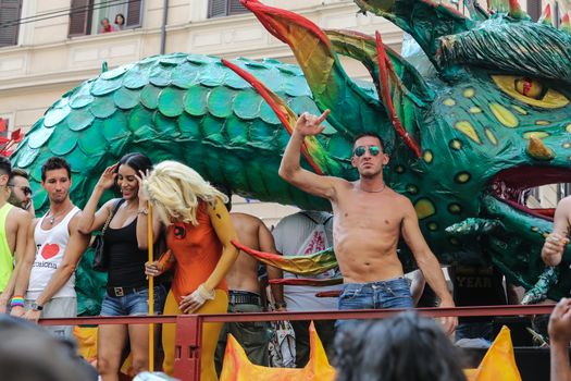 ROME, ITALY - JUNE 13, 2015: Rome hosts a popular Pride celebration - Rome Gay Pride on June 13, 2015.  Rome Gay Pride parade takes place on this day, drawing thousands of spectators and participants 