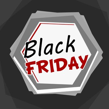 black friday sale banner - grey label with hexagons and text, business holiday concept