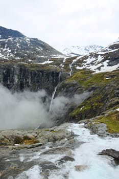 Beautiful mountain glacial river in high Norway mountains