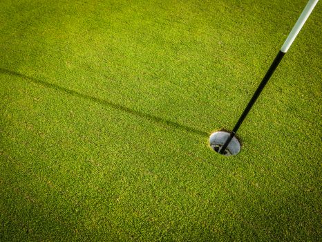 Detail Of A Hole On A Golf Course With Pole And Copy Space