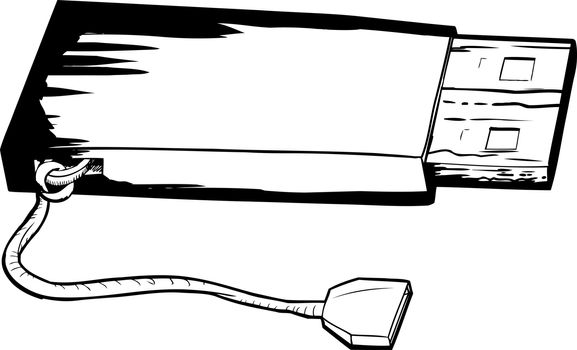 Outlined illustration of single USB flash drive with string