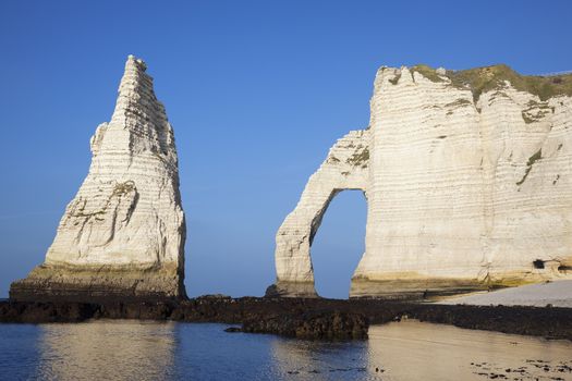 Horizontal view of Etretat Aval cliff, Normandy, France, Europe.