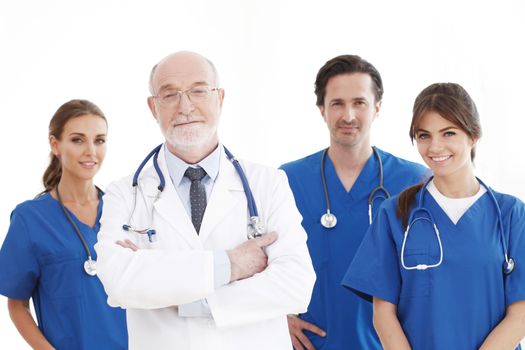 Team of professional doctors isolated on white background