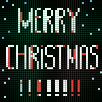 Christmas greetings card, pixel illustration of a scoreboard composition with digital text