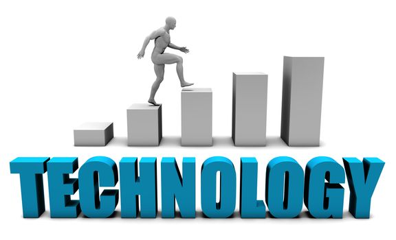 Technology 3D Concept  in Blue with Bar Chart Graph