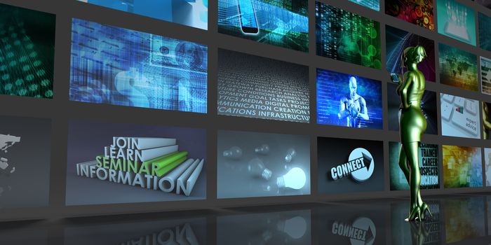 Big Data Concept Business Woman Using Smartphone Tablet 