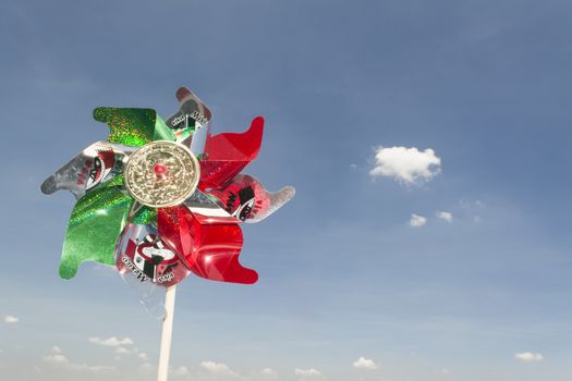 Mexican Rehilete memorial to September 15. Background can appreciate valley of Mexico and the blue sky with clouds