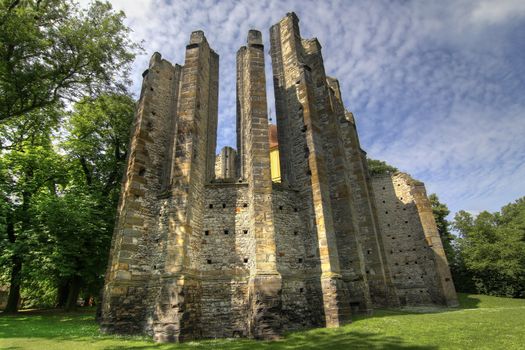 Unfinished gothic cathedral of Our Lady founded in the 12 th century in the village Panensky Tynec, Czech republic. A magical place full of natural healing Energia.