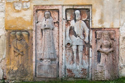 Renaissance tomb in the wall of the Church of All Saints in the village Stvolinky, Czech Republic