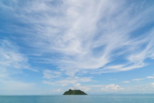 Island with Buddhist pagoda at the peak at the Myeik Archipelago in the Tanintharyi Region of Myanmar.