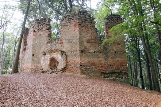 Ruins of the Baroque pilgrimage chapel of Saint Mary Magdalene on the mount Little Blanik from 1753