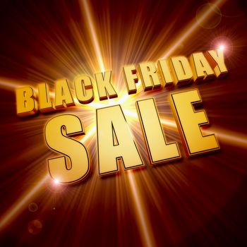 black friday sale - text in 3d golden letters and shining star, business holiday concept banner