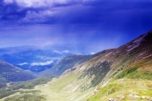 evening mountain plateau landscape (Carpathian, Ukraine) 