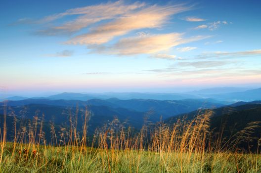 evening mountain plateau landscape (Carpathian, Ukraine) 