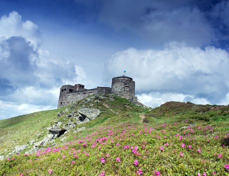 Ruins of astronomical observatory called White Elephant in Czarnohora Mountains, Carpathian Mountains, Ukraine