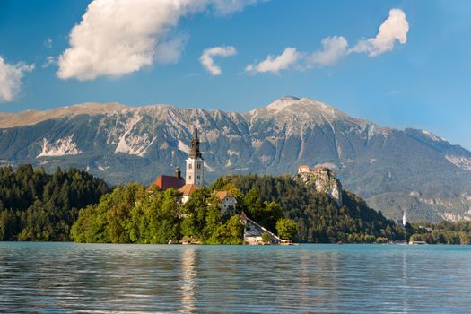 Island at Lake Bled at a sunny day, Slovenia