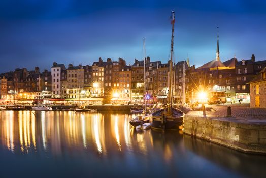 Nightscape of the old harbor in Honfleur, France (02)