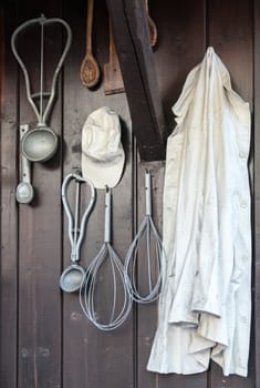 Antique tools for making homemade ice cream.