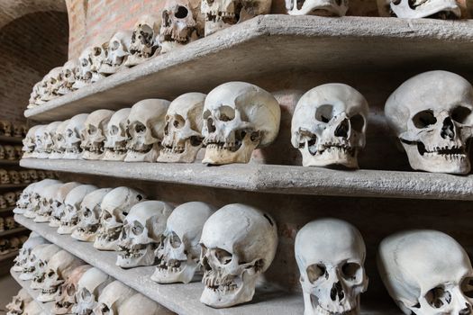 Human skulls found  inside a Christian catacomb.