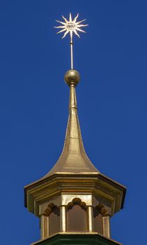 Saint Sophia Sofia Cathedral Spire Star Sofiyskaya Square Kiev Ukraine.  Saint Sophia is oldest Cathedral and Church in Kiev.  Saint Sofia was built by King Yaroslov the Wise in 1037.