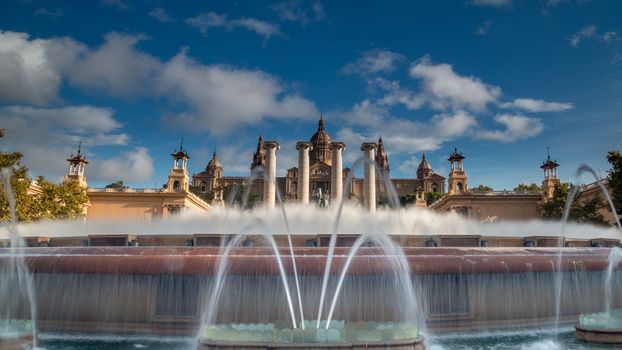 Font Magica and the Palau Nacional, Barcelona, Spain. Both were built for the 1929 International Fair. 