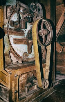 Detail of old vintage industrial production machine wheels