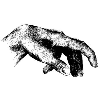 freehand sketch of human hand on white background, tired, exhausted