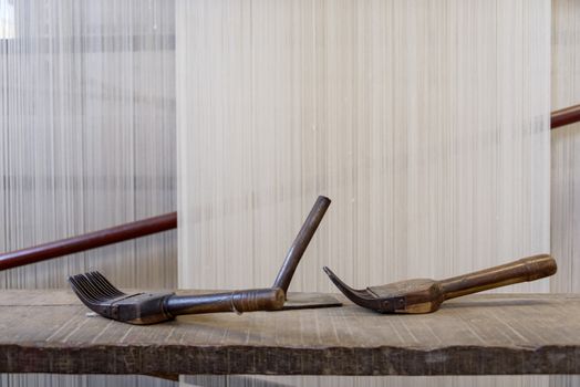 Traditional hand loom in a rug factory