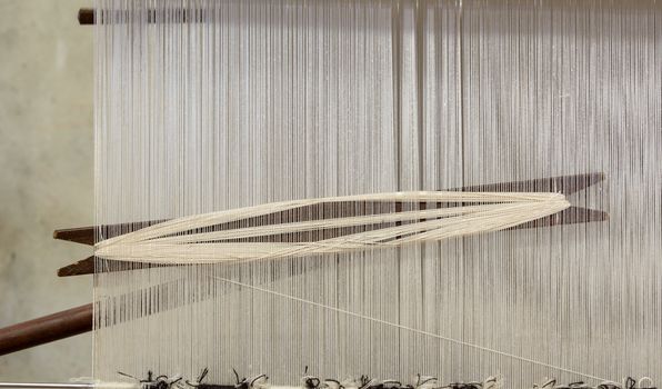 Traditional hand loom in a rug factory