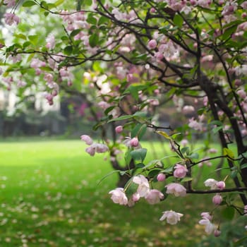 beautiful pink flowers with green garden in shallow depth of field style