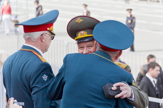 Samara, Russia - May 9, 2015: Meeting of two generals old friends on celebration on annual Victory Day