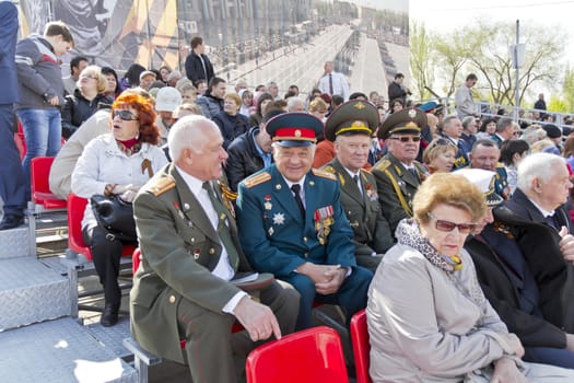 Samara, Russia - May 9, 2015: Meeting of general and colonel old friends on celebration on annual Victory Day