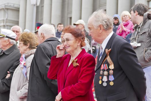 Samara, Russia - May 9, 2015: Russian veteran on celebration at the parade on annual Victory Day
