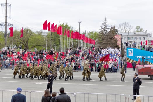 Samara, Russia - May 9, 2015: Costumed presentation in honor of annual Victory Day