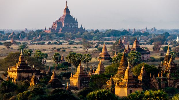 Temples of Bagan during the sunrise in Myanmar Burma
