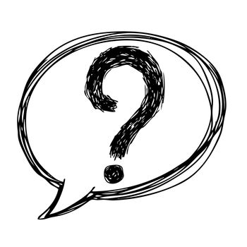 freehand sketch illustration of question marks in speech bubble icon, doodle hand drawn