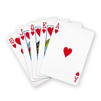 A royal straight flush playing cards poker hand in hearts