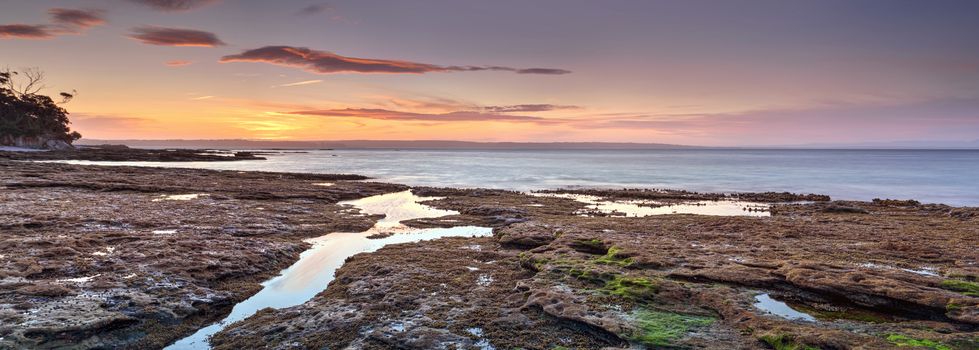 Beautiful sunset across Jervis Bay on the South Coast of NSW Australia.  A popular destination for tourists and holidaymakers.