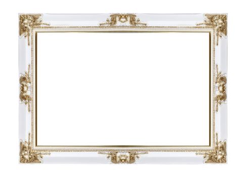 white and gold classical vintage frame on white background