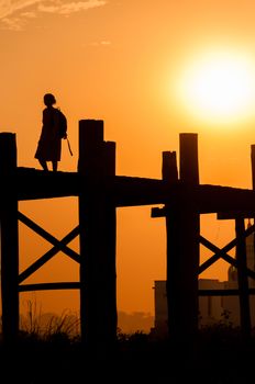 U bein bridge, Taungthaman lake, Amarapura, Burma. Longest wooden bridge in the world.