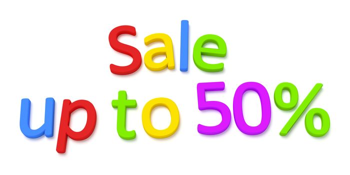 Some colorful magnetic letters building the words sale up to 50 percent
