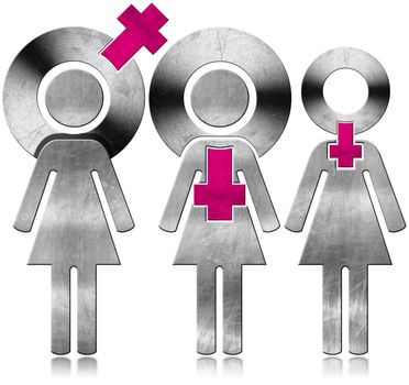 Collection of three symbols of female gender. Isolated on white background